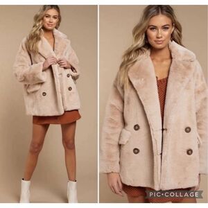 NWOT Free People Kate Faux Fur Double Breasted Teddy Coat Apricot Sz Sm $168